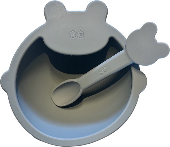 JU&MP Kommetje Beer met Lepel - Baby - Kinderservies - Zuignap - Onbreekbaar - Blauw van JU&MP