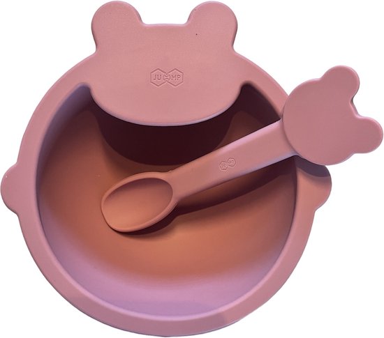 JU&MP Kommetje Beer met Lepel - Baby - Kinderservies - Zuignap - Onbreekbaar - Roze van JU&MP