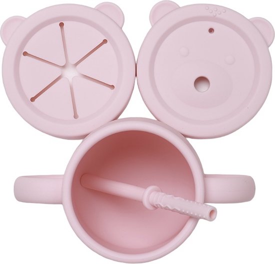 JU&MP Rietjesbeker Beer - Baby - Kinderservies - Drinkbeker Baby - Onbreekbaar - Roze van JU&MP