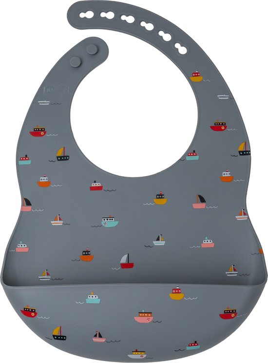 JU&MP Siliconen Slabbetje - Baby - met Opvangbakje - Boot - Grijs van JU&MP