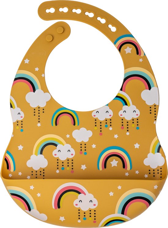 JU&MP Siliconen Slabbetje - Baby - met Opvangbakje - Regenboog - Geel van JU&MP
