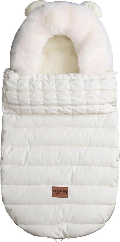 JUMUAO Babyvoetenzak voor baby's, wintervoetenzak voor kinderwagen, babyzitje met ritssluiting, wintervoetenzak, weerbestendig, waterdicht en machinewasbaar, geschikt voor alle kinderwagens (wit)