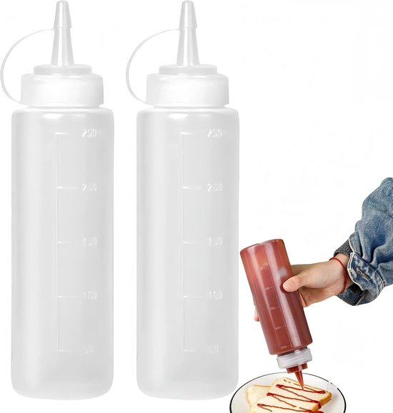 JUNEYE 2pcs 8oz Food Grade Plastic Squeeze Condiment Bottles with Cap for Sauce Bottle Seasoning Dispenservice (240ML)