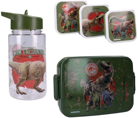 Jurassic World lunchset; lunchbox, snackbox en drinkfles