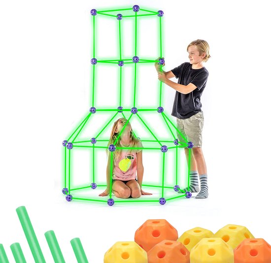 JUST23 Glow In The Dark Constructiespeelgoed - 122pcs - Fantasy Forts – Bouwspeelgoed – Bouwset – Geschikt voor binnen en buiten – Fort & Hut bouwen van JUST23