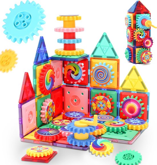 JUST23 Magnetic Tiles KBJC90 - Magnetisch Speelgoed - 90 Stuks - Magnetische tegels - Educatief & Constructie Speelgoed - Montessori speelgoed van JUST23