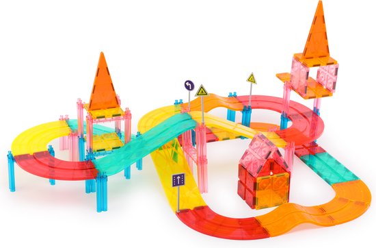 JUST23 Magnetic Tiles Racebaan - Magnetische Speelgoed - Baanset - 100 Stuks - Educatief & Constructie Speelgoed - KBGR100 van JUST23