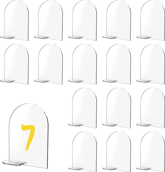 JustYit 20 Pieces Table Numbers Acrylic Sheet Acrylic Table Signs Transparent Arch Acrylic Sign Table Number Acrylic for Wedding Stands, Curved Signs, Parties van JustYit