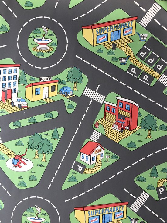 JYG VINYROUTE Hygiënisch Verkeersmat met 3D effect 200x350 cm - Verkeerskleed - Speelkleed- Speeltapijt - Speelmat - Stratentapijt - afwasbaar vinyl - Belgische Kwaliteit van JYG