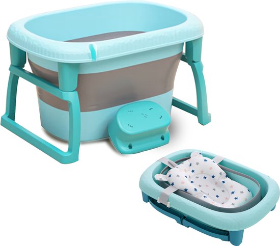 K IKIDO Inklapbaar Bad - Babybadje - Bad Baby - Babybadkuip - Opvouwbare Zitbad - met Badkussen & Badkruk -Bath Bucket - Opvouwbaar bad kinderen - Opvouwbaar Bad van Aquamovil
