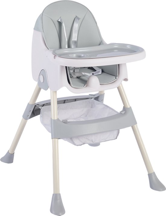 K IKIDO Kinderstoel 3 in 1 - Baby Inklapbare Eetstoel - Verstelbaar Baby Stoel - Kinderzitje - Uitneembaar lederen kussen - Stille antislip stoelpoten om de vloer te beschermen - klaptafel 5-punts Gordel - Maximale belasting: 40 kg - XCY-001 - Grijs van K IKIDO
