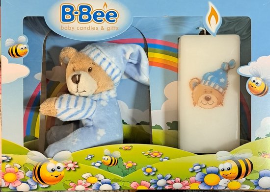 kaars-met-knuffel-pakket-blauw-babyshower-geboorte-cadeau van Little Dutch