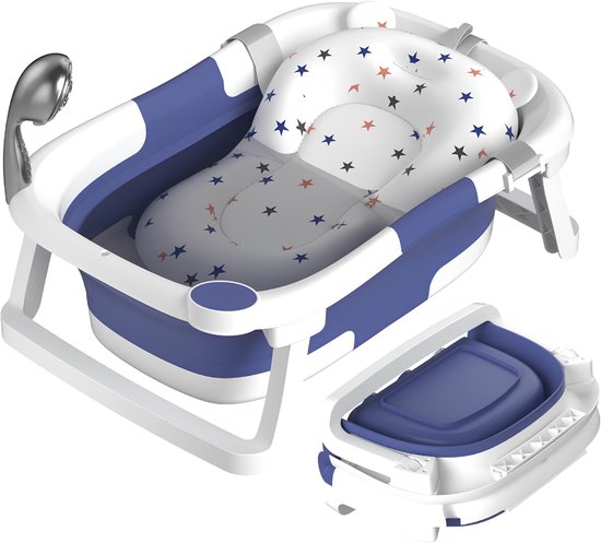 KAD® Baby Badje met Standaard - Babybad met Standaard - Baby Bad - Blauw - 63cm x 43cm x 8cm