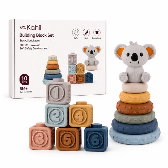 Kahil - Siliconen Stapelblokken - Baby Speelgoed - Educatief Bijtspeelgoed - Zacht Montessori Set van Merkloos