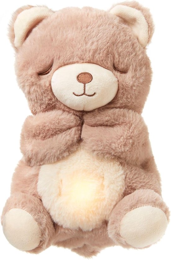 Kalmerende Beer Knuffel - Zacht Pluche Speelgoed - Baby Slaap Hulp - Ademhalingsbeweging Licht Geluid - 33x32x14 cm - Bruin