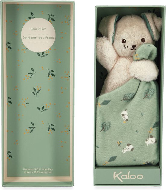 Kaloo Carre Douceur - Knuffeldoekje Hond Groen - Pluche Hond Met Vierkant Dekbedje - Bestaat Voor 95% Uit Gerecycled Materiaal - In Een Mooie Geschenkdoos van Kaloo