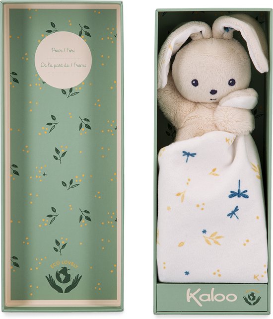 Kaloo Carre Douceur - Knuffeldoekje Konijn Wit - Pluche Konijn Met Vierkant Dekbedje - Bestaat Voor 95% Uit Gerecycled Materiaal - In Een Mooie Geschenkdoos van Kaloo
