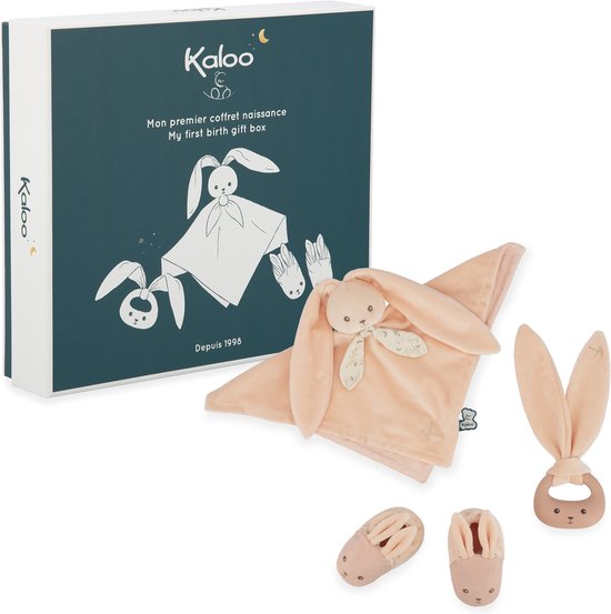 Kaloo geboorte geschenkdoos - baby cadeau set blauw - knuffeldoek, bijtring, slofjes. van Merkloos