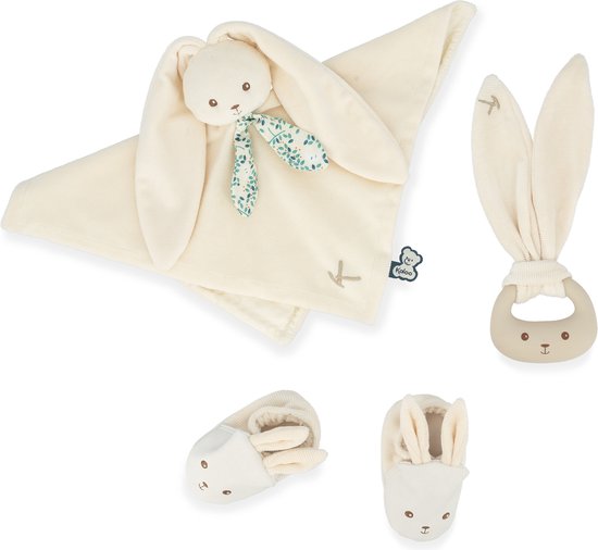 Kaloo Lapinoo - Mijn Eerste Cadeauset Crème - De Set Is Het Perfecte Geboortecadeau Voor Baby's - Bestaat Uit Een Konijn Knuffeldoekje, Een Bijtring En Crèmekleurige Slofjes - In Een Mooie Geschenkdoos van Kaloo