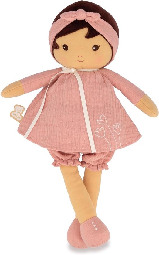 KALOO - Tendresse - My First cloth doll Amandine - 40 cm large doll - muslin dress - Dark complexion - Personalized band - From birth, K200014