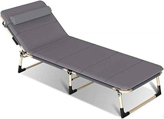 Kampeerbed Volwassenen - Opvouwbaar Ligbed - Buiten Ontspannen - 4-Posities Verstelbaar - Extra Breed - Grijs