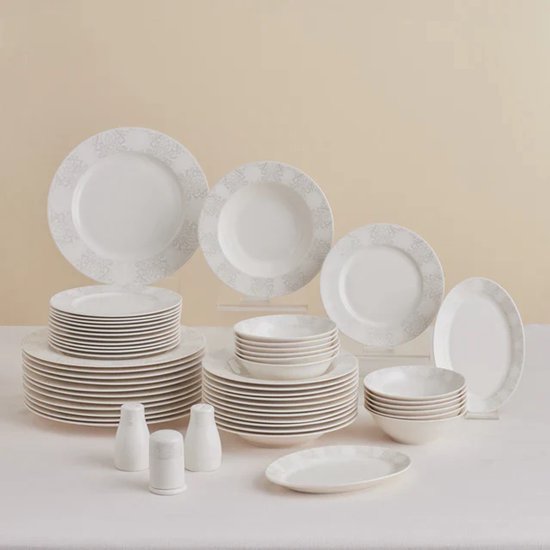 Karaca Forever New Olio - Serviesset - 53-delig - 12 Personen - Wit - New Bone - Dinerborden, Diepe Borden, Dessertborden & Schalen