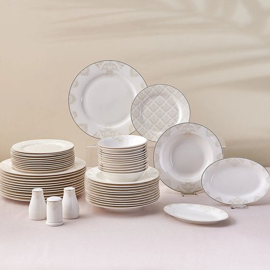 Karaca Siena Servieset 53-Delig – 12 Personen – New Generation Bone – Goud Detail – Luxe Dinerset