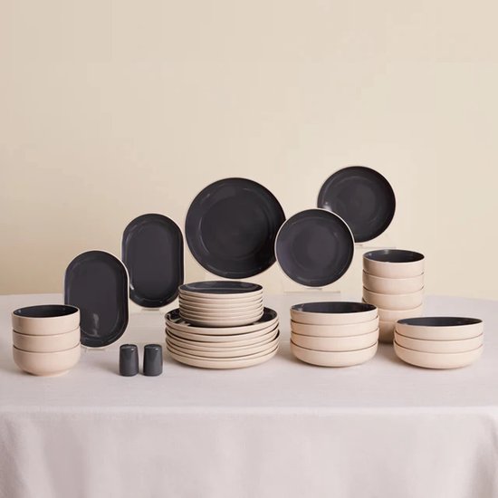 Karaca Terra 36-Delig Servieset – Antraciet – 8 Personen – Stoneware Dinerset – Dinerborden, Kommen, Dessertborden