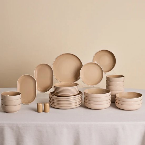 Karaca Terra 36-Delig Servieset – Creme – 8 Personen – Stoneware Dinerset – Dinerborden, Kommen en Dessertborden