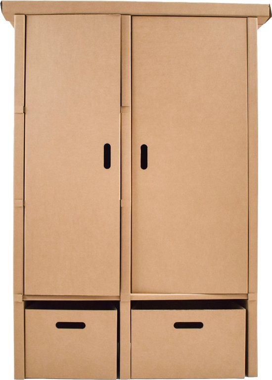 Kartonnen garderobe kast Met lades en deurtjes - 108 x 48 x 165 cm - Kartent