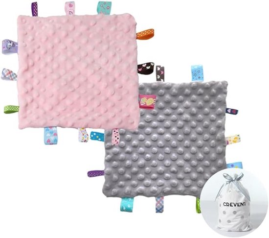 KARZO Knuffeldekens voor baby’s, zachte knuffeldoekjes voor meisjes, sensorische troostdekens, uitstekende geschenk voor verjaardagen en babyshowers, 24 x 24 cm, roze en grijs van Merkloos