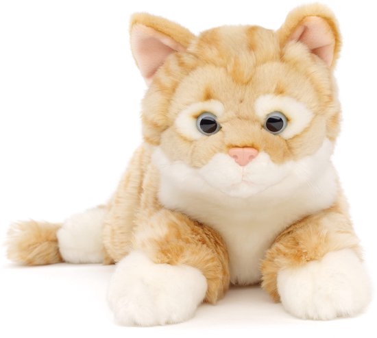 - Kat met tijgerde vacht (rood-bruin), liggend - 38 cm (lengte) - pluche katje - pluche dier, knuffeldier