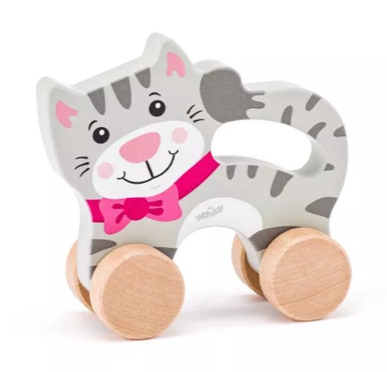 Kat - Op wielen - Met handvat - Hout van Merkloos