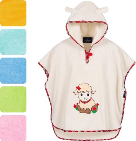 Katoenen Bad Poncho voor Kinderen, Cuddly Hoed, Geschikt voor 1-3 Jaar - Romig van Zigzag Dream