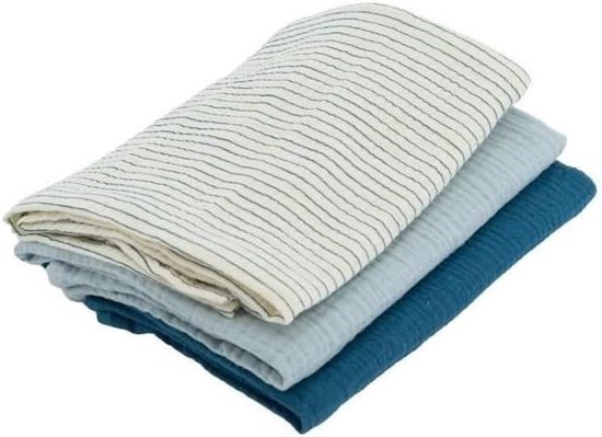 Katoenen Spuugdoekjes - Gaze Doeken - Baby Verzorging - Oeko-Tex Gecertificeerd - 3 stuks 60x60 - Blauw