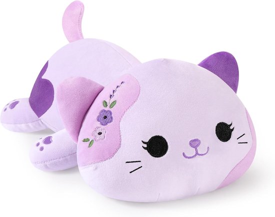 Kawaii Plüschkatze, Kuscheltier Stofftier Plüsch Kissen Plüschgeschenk für Erwachsene Kinder 3+ Jahre (Lila, 30 cm)