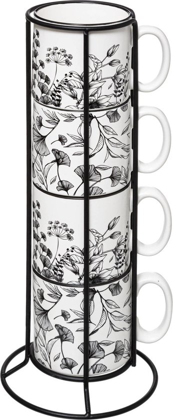 Keramische bekers met voet FLORAL, 240 ml, set van 4 van HEMA