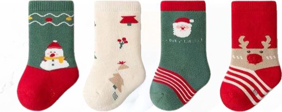 Kerst Baby sokken Kraamcadeau unisex 4 stuks - Babyshower Cadeau - Geboorte kraampakket - Kerstcadeau van Yolinna
