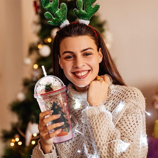 Kerstdrinkbeker, 500 ml, Santa's Christmas Tree Straw Cup drinkbeker met deksel en rietje, herbruikbare Boba-mok voor koude dranken, feestbeker, kerstbeker van FIENZA