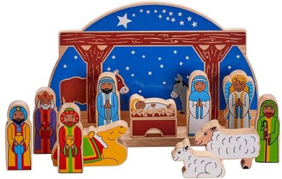Kerststal met houten poppetje en dieren van Wooden Story