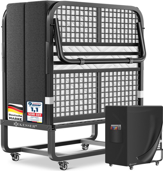 KESSER Opklapbed 200 x 90 cm met Traagschuimmatras - Logeerbed Inklapbaar / Vouwbed voor Gasten, tot 250 kg - Antraciet/Wit Deluxe Plus