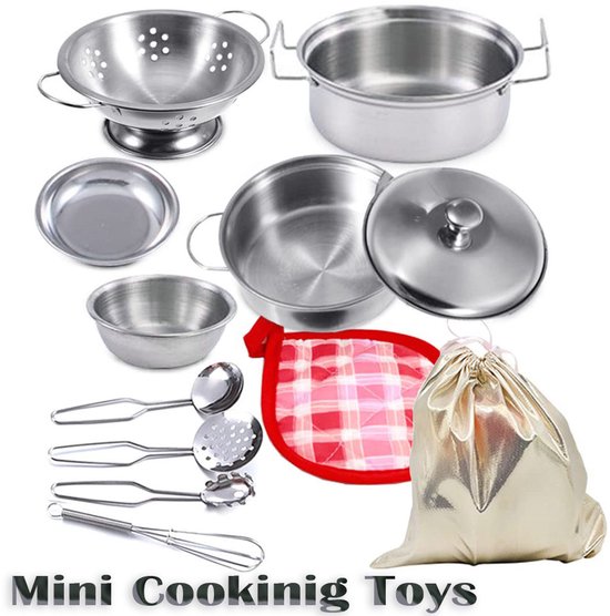 Keuken Speelgoed Set - Mini Keuken Food Kook Accessoires - RVS Doen-alsof Kookgerei Kookset - Montessori Keuken Speelgoed - Pannenset voor Kinderen - 11 Stuks van Merkloos