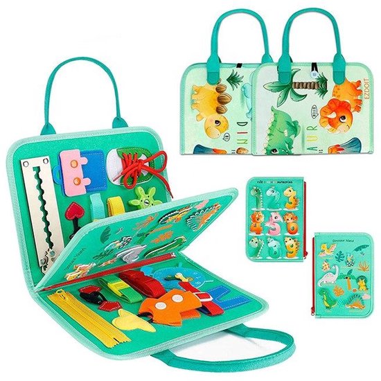 Kiddel Busy Board Dinosaurus – Montessori speelgoed & activiteitenboek – Educatief speelgoed 2 jaar – Motoriek & creatief spel van Merkloos