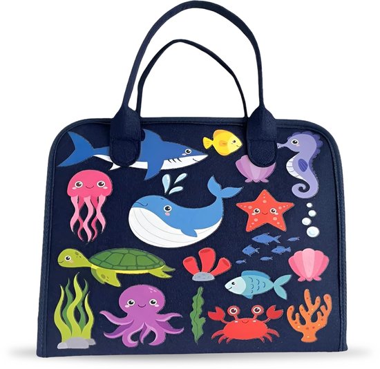 Kiddel Busy Board Oceaan - Montessori speelgoed 2 jaar - Educatief activiteitenboek in tas - Zeedieren - Motoriek van Merkloos