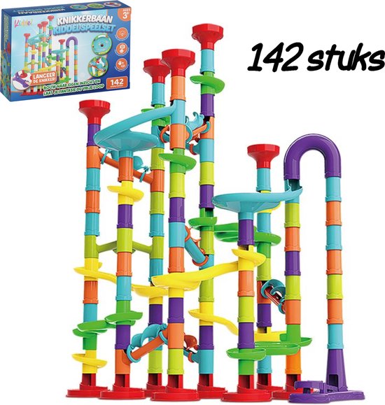 Kiddel XXL knikkerbaan 142 stuks - Inclusief accessoires educatief interactief kinderspeelgoed bouwset - Speelgoed jongens & meisjes 3 jaar 4 jaar STEM cadeau van Kiddel