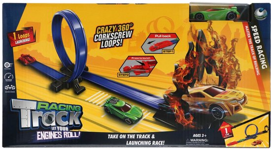 KiddyGo Racebaan met looping en vlammen - Auto speelgoed - Compact formaat van Toi-Toys.