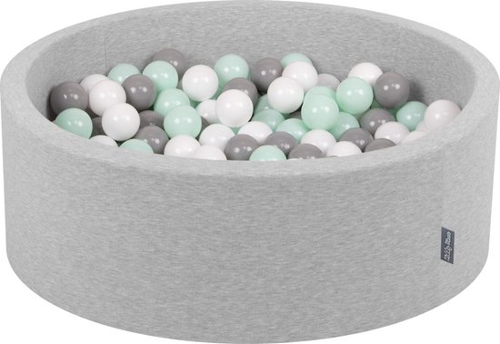KiddyMoon Ballenbad Voor Baby's met 300 kleurrijke ballen ∅7cm 90x30cm - Ballenbak voor kinderen - Rond ballenbak foam - Schuimvulling - Voor sensorische - Lichtgrijs: Wit, Grijs, Mint