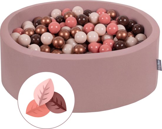 KiddyMoon Ballenbad voor kinderen met 300 kleurrijke ballen ∅7cm 90x30cm - Ballenbak voor Baby's rond - Ballenbak ballen - Met schuimvulling - Ballenbad foam - Voor sensorische - Herfst: Bruin Koperrood Pastelbeige Zalmkleur van KiddyMoon