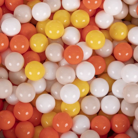 KiddyMoon Ballenbak Ballen 200 Stuks 7 cm Zacht Ideaal Voor Ballenbak Speeltenten En Springkastelen Kleurrijk Duurzaam Gemaakt In EU Voor Binnen En Buiten - Geel Oranje Pastelbeige Wit