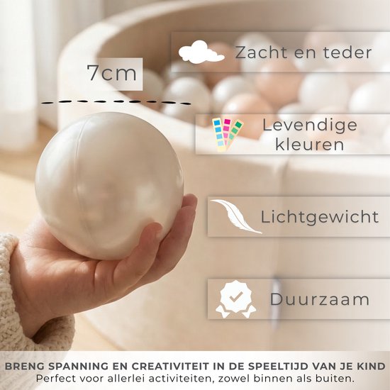 KiddyMoon Ballenbak ballen 200 stuks 7cm - Kinderballen - Speelballen voor ballenbad - Wit Parelmoer Pastelbeige Groengrijs
